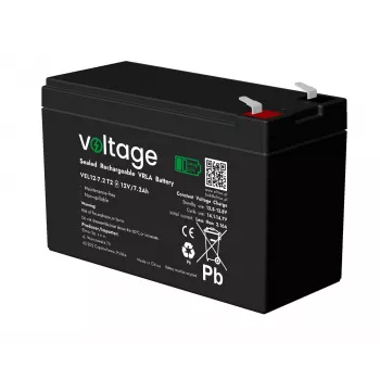 VOLTAGE AGM Battery 12V 7.2Ah VEL12-7.2 T2 Long Life 15 Years