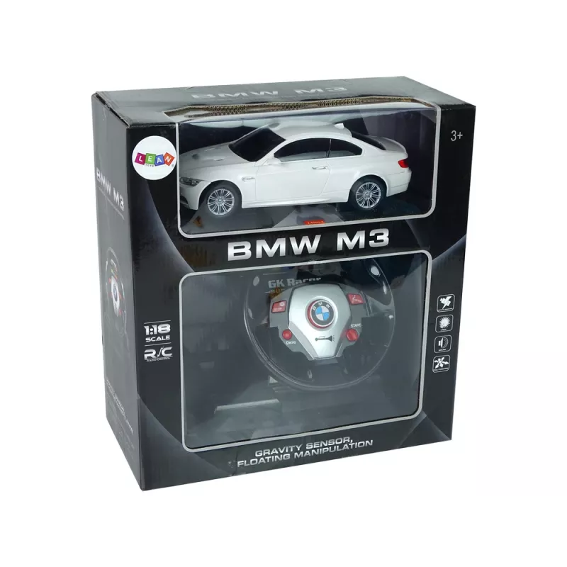 LEAN TOYS Remote Controlled BMW M3 White 2.4G Pilot Steering Wheel 1:18 Sound Lights