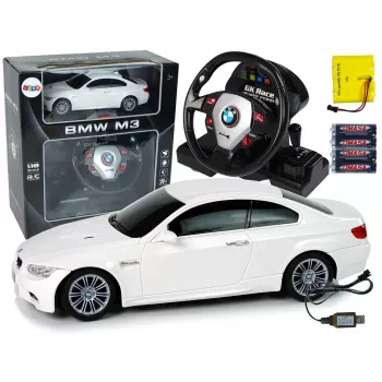 LEAN TOYS Remote Controlled BMW M3 White 2.4G Pilot Steering Wheel 1:18 Sound Lights