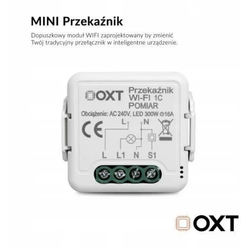 OXT T220P Wi-Fi Relay Module, 1 Circuit, 16 A, Power Metering, Tuya
