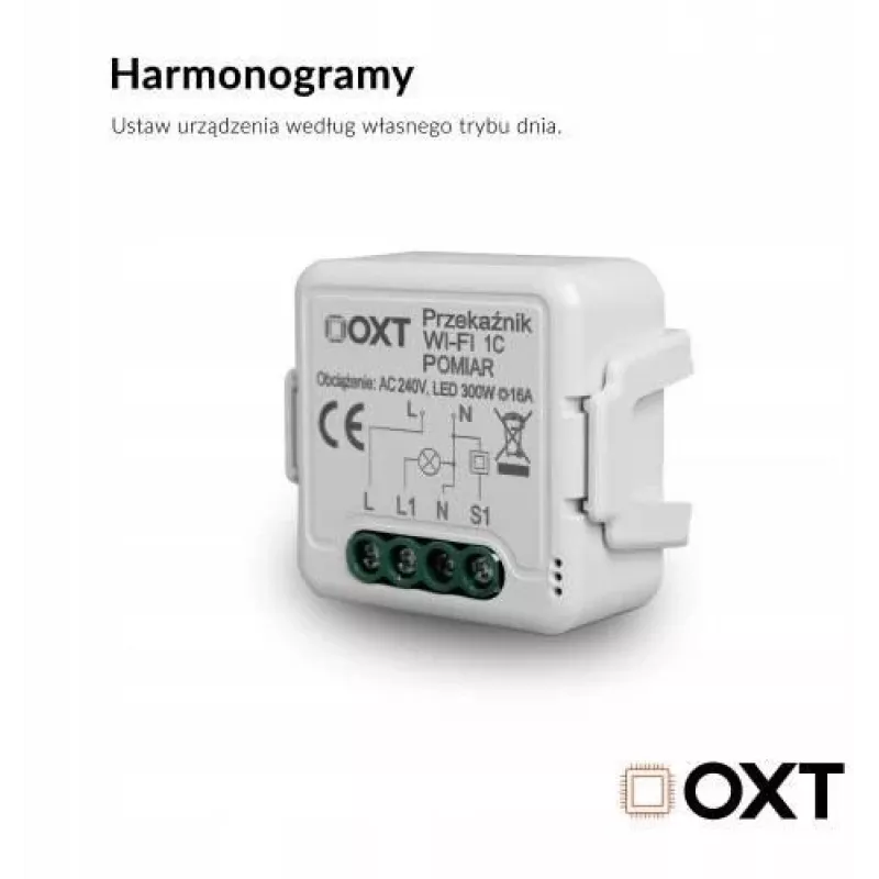 OXT T220P Wi-Fi Relay Module, 1 Circuit, 16 A, Power Metering, Tuya