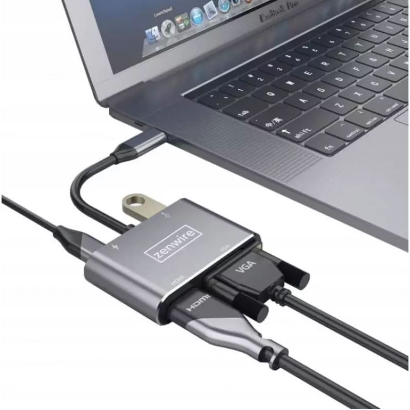 ZENWIRE USB-C Multiport Adapter Hub 4-in-1 HDMI 4K VGA USB-A Space Gray BYL-2310