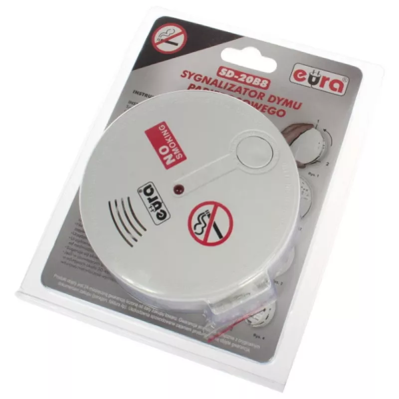 EURA SD-20B8 Photoelectric Smoke Detector, White, 9V Battery