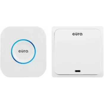EURA WDP-82H2 Wireless Doorbell Kit, Battery-Free Kinetic Transmitter, 36 Melodies, 100m Range, White