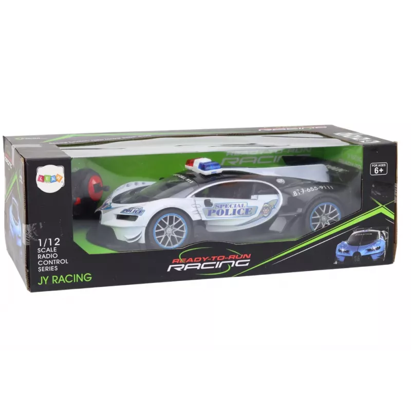 LEAN TOYS Remote Controlled RC Police Car in 1:12 Scale White