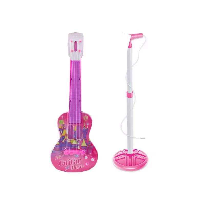 LEAN TOYS Electric Guitar Stand Kit with Microphone Battery Operated Pink