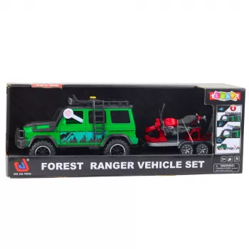 LEAN TOYS Off-road Vehicle Set with Tow Truck and Motorcycle Lights and Sounds Green