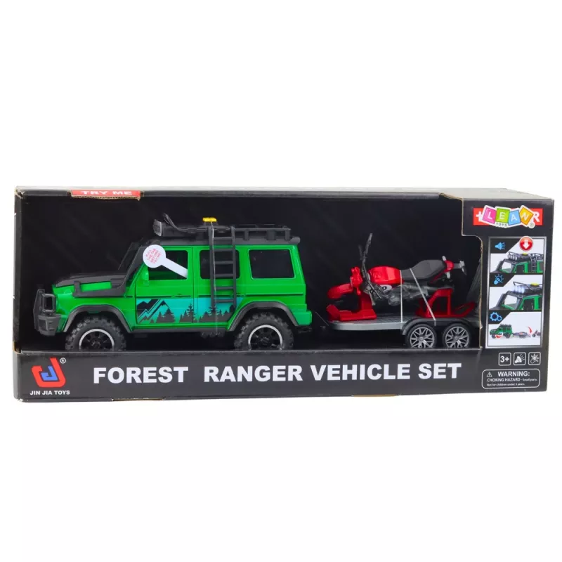 LEAN TOYS Off-road Vehicle Set with Tow Truck and Motorcycle Lights and Sounds Green