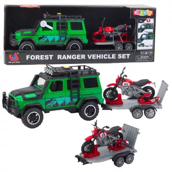 LEAN TOYS Off-road Vehicle Set with Tow Truck and Motorcycle Lights and Sounds Green