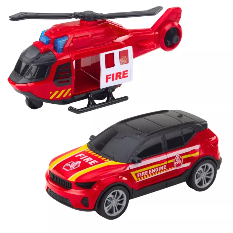 LEAN TOYS Fire Truck Tow Truck Helicopter Car Lights Sounds Red