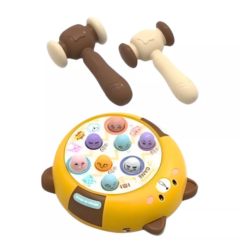 LEAN TOYS Whack-A-Mole Skill Game Two Hammers Kitten Yellow Brown