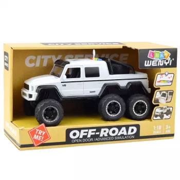 LEAN TOYS Off-road Car Friction Drive Lights Sounds Pearl White 6x6 1:16