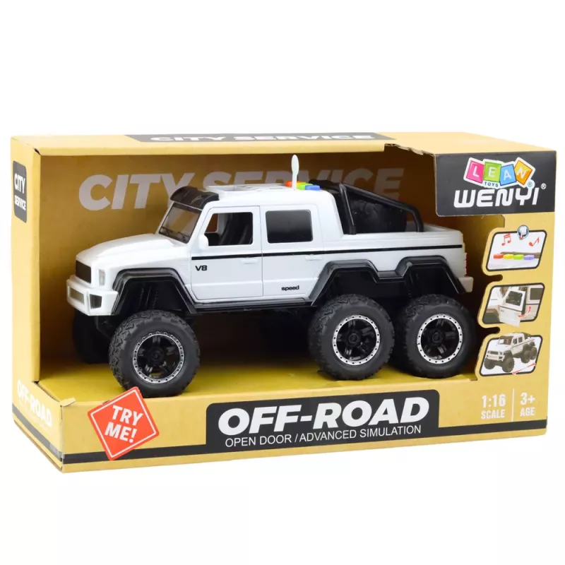 LEAN TOYS Off-road Car Friction Drive Lights Sounds Pearl White 6x6 1:16