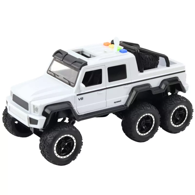 LEAN TOYS Off-road Car Friction Drive Lights Sounds Pearl White 6x6 1:16