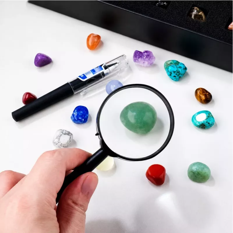 LEAN TOYS Set of Mineral Stones Natural Crystals Collection Magnifying Glass Pen 43 pcs.