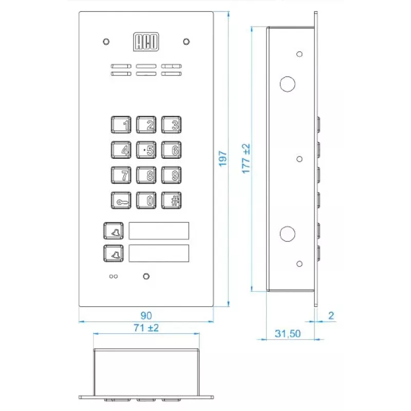 ACO FAM-P-2NPZSACC 2-Family Flush-Mounted Outdoor Entry Panel with RFID Reader and Cipher Lock, Silver