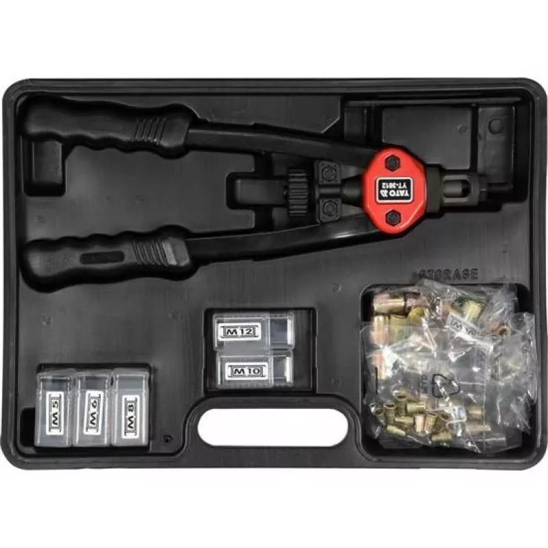 YATO Manual Rivet Nut Setter 3612 - M3 to M12, 7 Mandrels, Cr-Mo Steel, Double-Lever Action