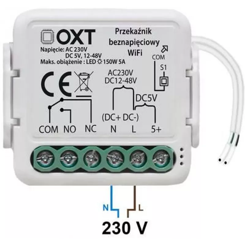 OXT T210DC Mini Smart Wi-Fi Voltage-Free Relay Module 1-Channel 10A AC 230V DC 5V 12-48V Tuya Smart Life