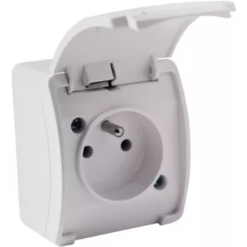 VIPLAST KOALA Single Surface-Mounted Socket with Earth and Flap, White, IP44 161-01