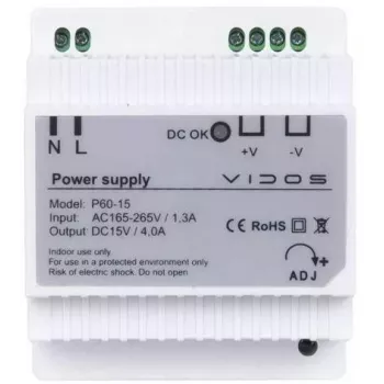 VIDOS P60/15 Power Supply 60W 15V DC DIN Rail