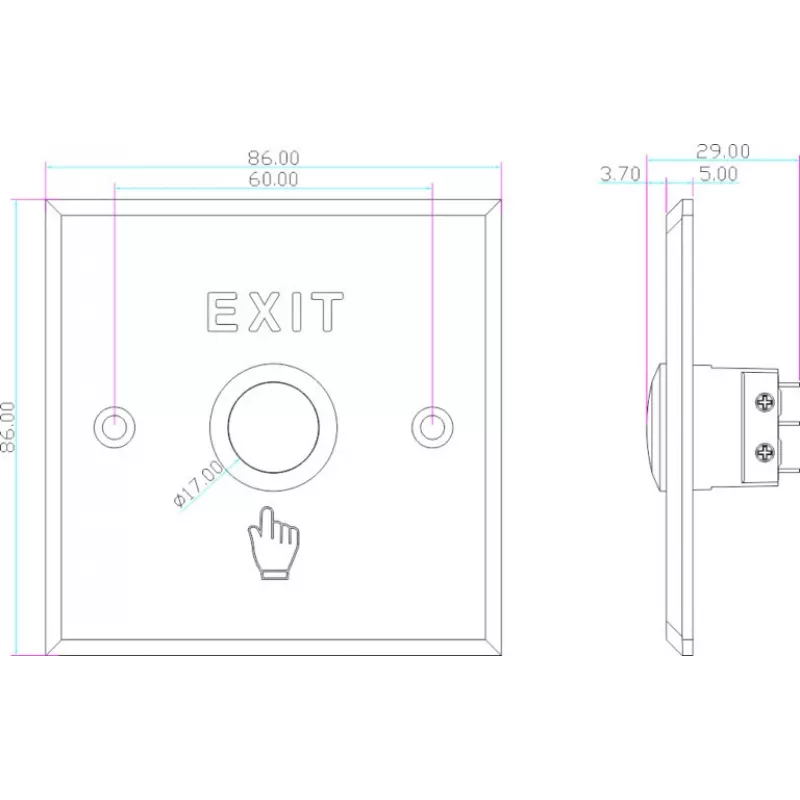 VIDOS OP06 Exit Button - White, Surface Mount, Momentary Switch, NO/NC/COM, ABS Plastic