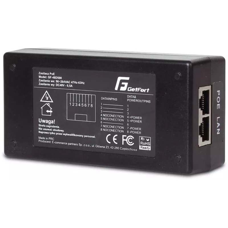 GETFORT GF-48D500 PoE Adapter 48V 0.5A 24W Passive PoE Injector