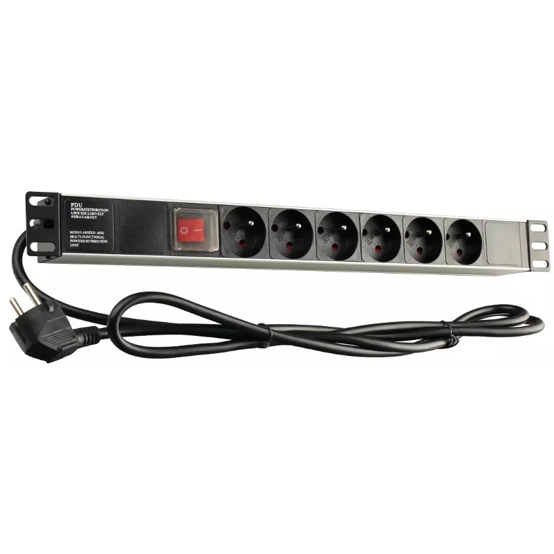 GETFORT LGF-06-Z 19-inch 1U 6-Outlet Schuko Power Distribution Unit (PDU) - 1.8m Cable, 16A, 230V, Black