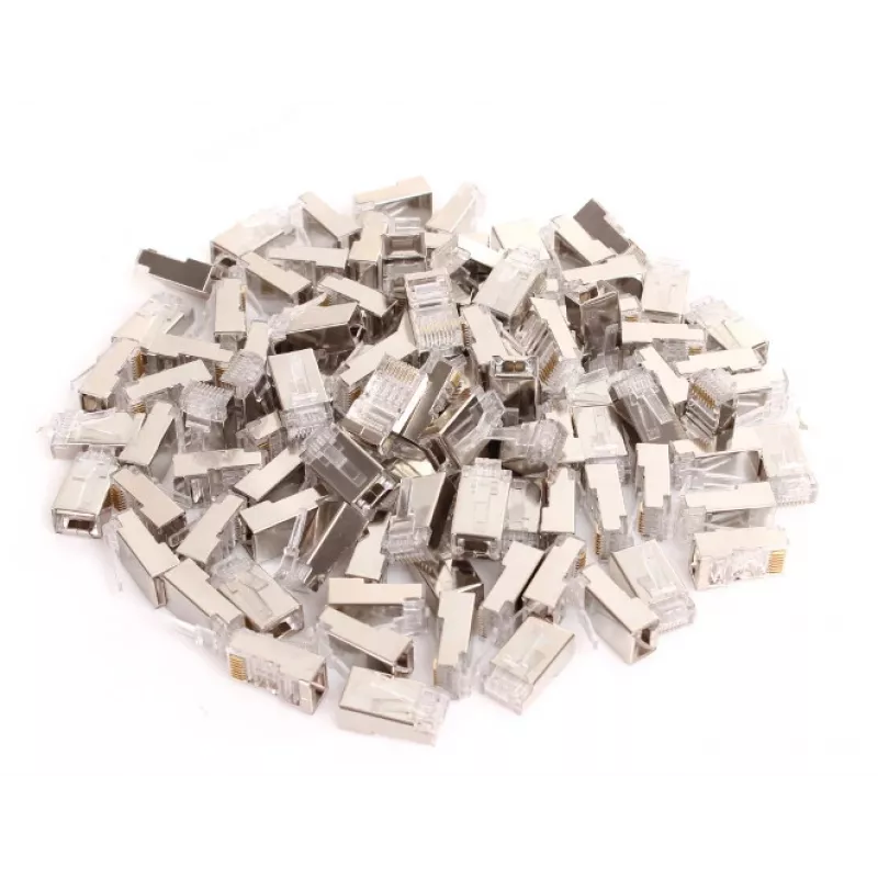 GETFORT RJ45 Cat.6 Shielded Connector 8P8C (100 pcs) - Gold-Plated, Transparent