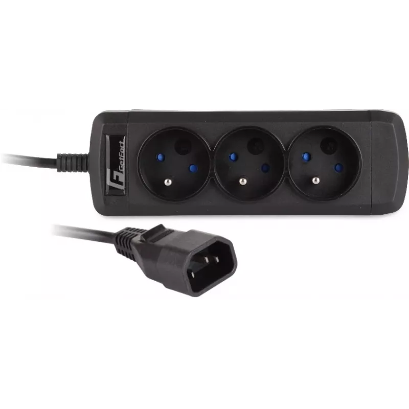 GETFORT UPS C14 Power Strip 3x French Type E Sockets 1.5m Black