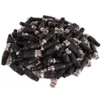 BNC Male Plug Connector for RG-59 Coaxial Cable, 75 Ohm, Screw-on, Plastic Housing, Black, 100 pcs