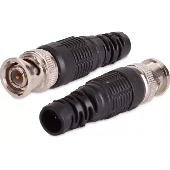 BNC Male Plug Connector for RG-59 Coaxial Cable, 75 Ohm, Screw-on, Plastic Housing, Black, 100 pcs