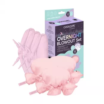 GLOV_SET Overnight Blowout Set Heatless Hair Curlers 3pcs + Mini Satin Bonnets 3pcs Pink