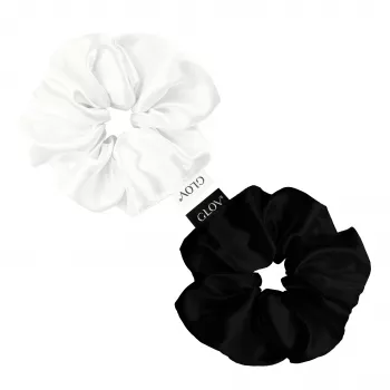 GLOV Satin Scrunchies Hair Ties Medium Champagne/Black 2 Pieces