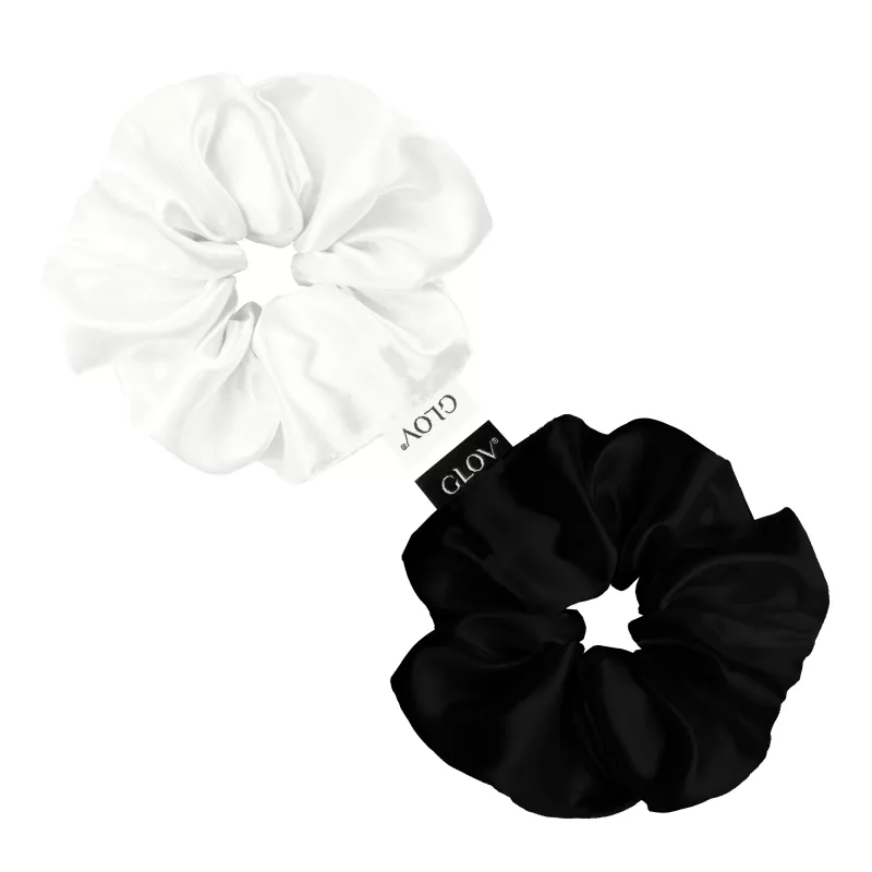 GLOV Satin Scrunchies Hair Ties Medium Champagne/Black 2 Pieces