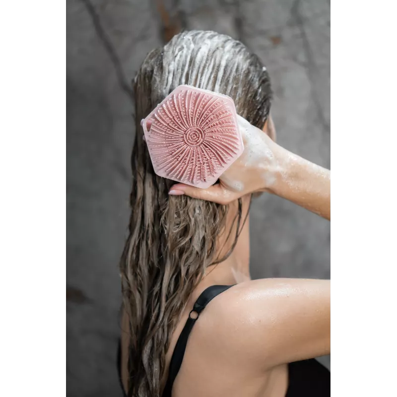 GLOV Bubble Burst 3-in-1 Silicone Body, Scalp & Back Scrubber and Massager - Rose Pink