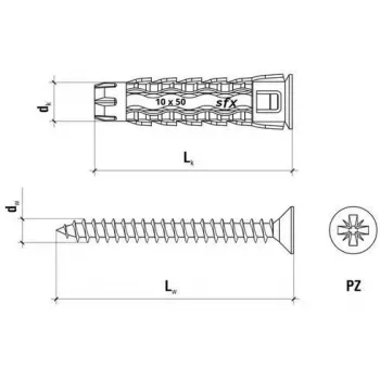 WKRĘT-MET Universal Wall Plug 10x60/70, Countersunk Screw, Cardboard Box (SFXP-10060070 x 50 pcs.)