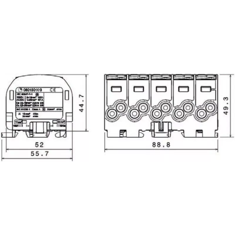 SIMET SIMBLOCK SCB 25-5X Distribution Block Al/Cu 1x25mm² Input 5x1.5-16mm² Output Grey
