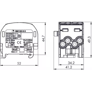 SIMET SCB 25-2 Al/Cu 80-120 SIMBLOCK Distribution Block - Grey 81505002