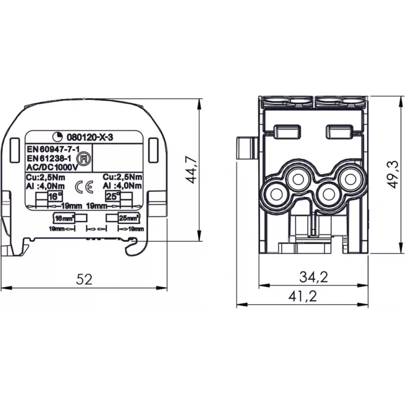 SIMET SCB 25-2 Al/Cu 80-120 SIMBLOCK Distribution Block - Grey 81505002