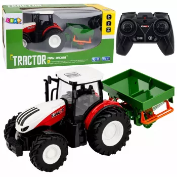 LEAN TOYS RC Remote Controlled Agricultural Tractor with Seeder Lights Red 1:24