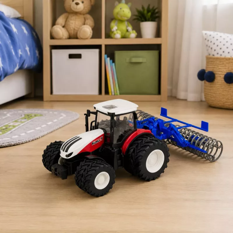 LEAN TOYS Remote Controlled Tractor with Roller RC Lights Red 1:24