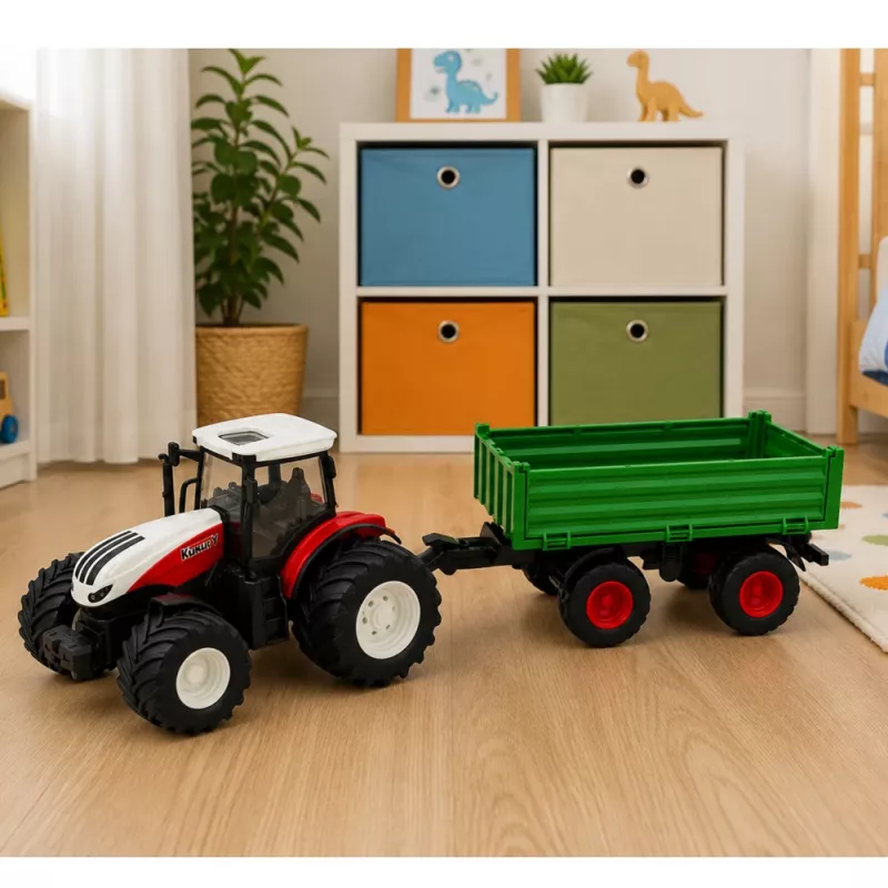 LEAN TOYS Remote Controlled Farm Tractor with Tipper Trailer, Lights, Sound 1:24