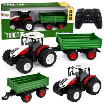 LEAN TOYS Remote Controlled Farm Tractor with Tipper Trailer, Lights, Sound 1:24