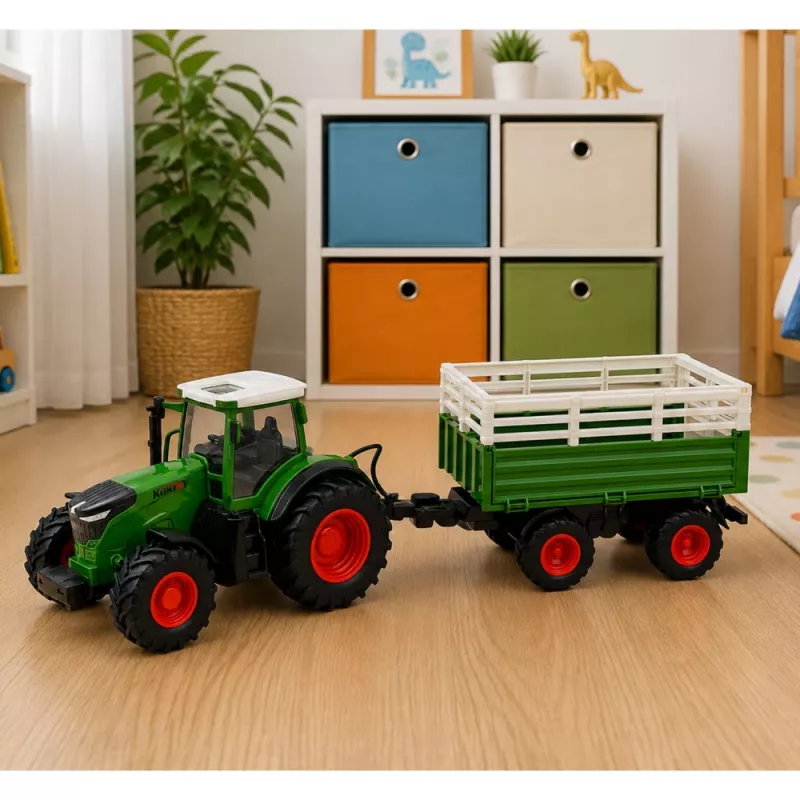 LEAN TOYS Remote Controlled RC Agricultural Tractor with Tipper Trailer and Lights 1:24