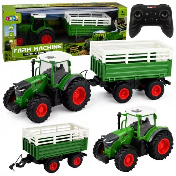 LEAN TOYS Remote Controlled RC Agricultural Tractor with Tipper Trailer and Lights 1:24
