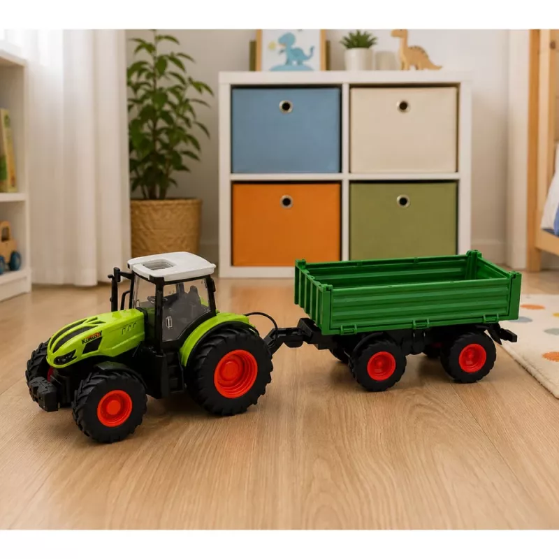 LEAN TOYS Remote Controlled RC Agricultural Tractor with Tipper Trailer Green 1:24