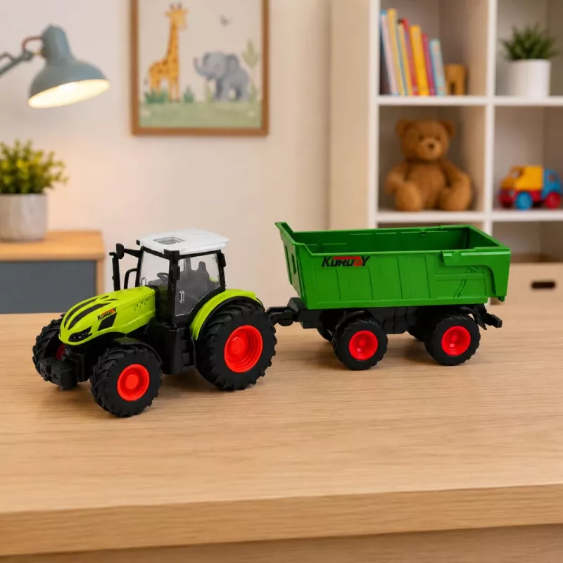 LEAN TOYS Remote Controlled RC Agricultural Tractor with Tipper Trailer and Lights 1:24