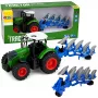 LEAN TOYS Agricultural Farm Tractor With Double-Furrow Plow Rubber Wheels Green 1:24