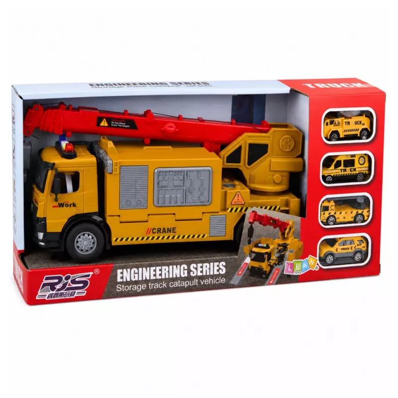 LEAN TOYS Truck with Crane and Vehicle Transporter Lights Sounds Yellow