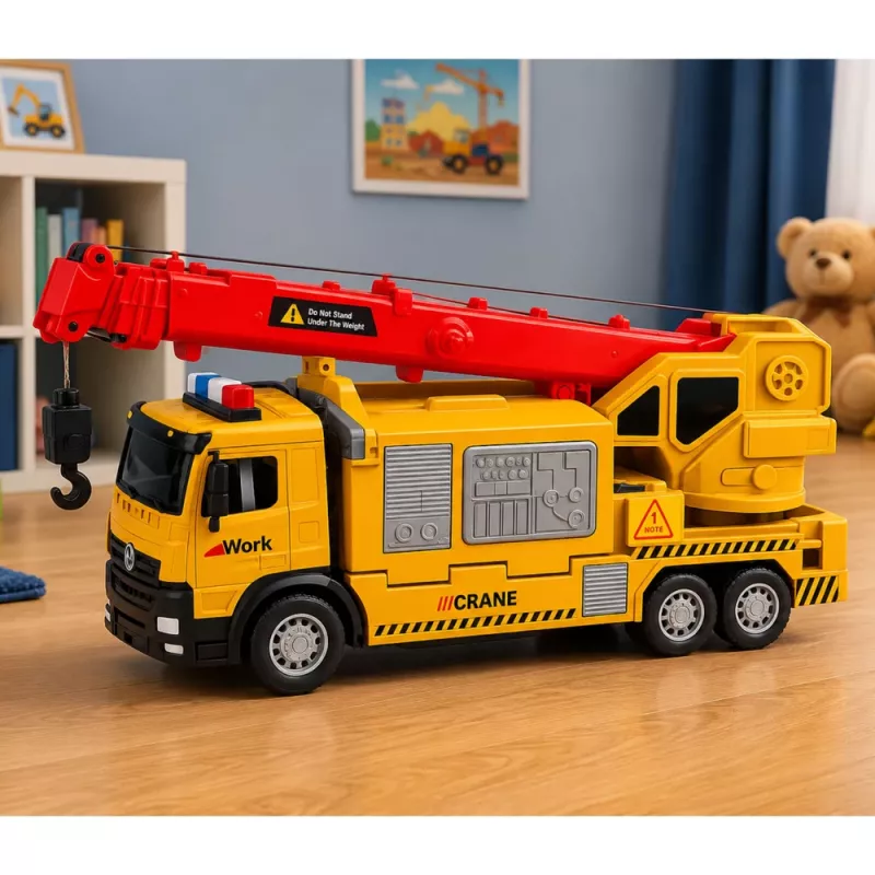 LEAN TOYS Truck with Crane and Vehicle Transporter Lights Sounds Yellow